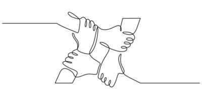 Hands Together Single Line Drawing for a Collaboration Concept vector