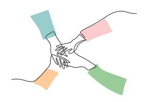 Unity concept continuous line drawing of joined hands vector