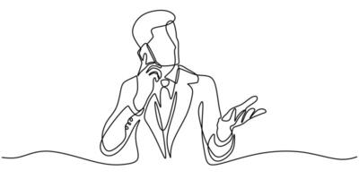 Businessman on Phone Continuous Line Drawing in Modern Workstyle vector