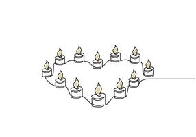 Candles Forming Heart Shape Continuous Line Drawing for Romance vector