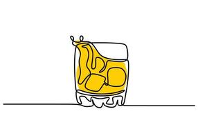 Whiskey glass one line drawing with ice cubes vector