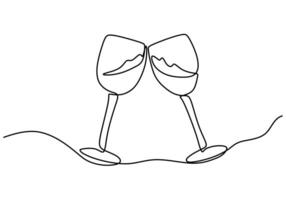Cheers continuous line drawing with red wine glasses vector
