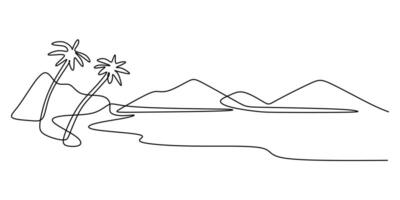 Beach Scene Continuous Line Drawing for Summer Vacations vector