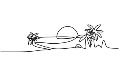 Island Vacation One Line Drawing with Palm Tree and Sea vector