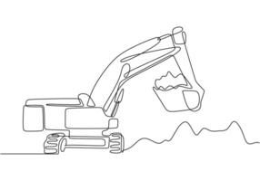 Excavator Continuous Line Drawing for Construction Logo vector