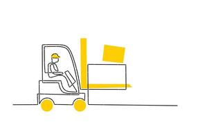 Forklift One Line Drawing with Boxes for Warehouse and Logistics vector