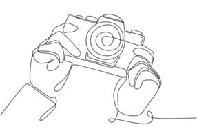 Hand Holding Camera One Line Drawing for Photo Blog vector