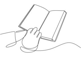Hand Holding Book One Line Drawing for Reading and Education vector