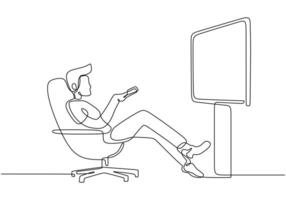 Man Watching TV One Line Drawing for Home Relaxation Scene vector