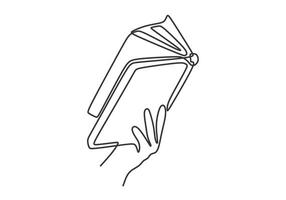 Hand Holding Book Continuous Line Drawing for Library Logo vector