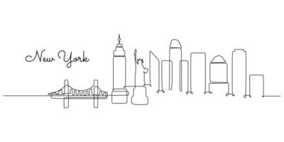New York Skyline Continuous Line Drawing for Travel Poster vector