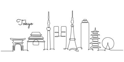 Tokyo Japan Skyline One Line Drawing for Website Art vector