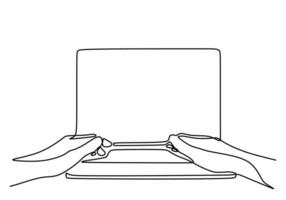 Hands Typing on Laptop One Line Drawing for Remote Work Blog vector