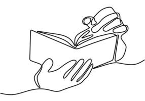 Hand Holding Book Continuous Line Drawing for Library Branding vector