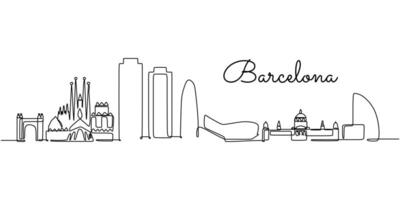 Barcelona Skyline Continuous Line Drawing for Travel Poster vector