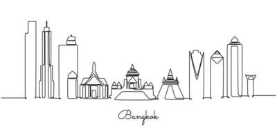 Bangkok Skyline One Line Drawing for Travel and Tourism Graphic vector