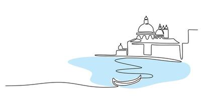 Mosque and Lake Landscape One Line Drawing for Poster vector