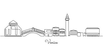 Venice City Skyline Continuous Line Drawing for Travel vector