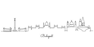 One continuous line drawing of Budapest skyline illustration. Modern city in Europe in simple vector
