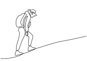 Backpacker Hiker Continuous Line Drawing for Travel Blog Icon vector