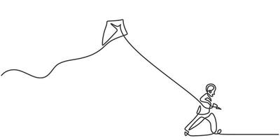 Child Playing with Kite Continuous Line Drawing for a Book vector