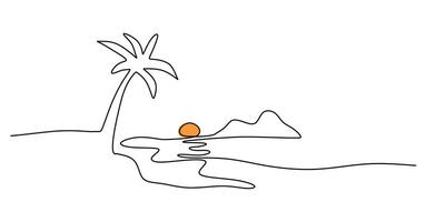 Sunset Beach Continuous Line Drawing for Travel Blog vector