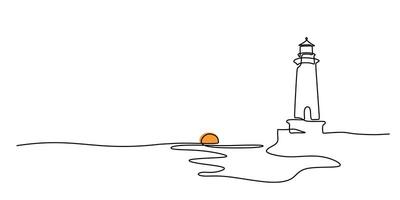 Lighthouse Sunset One Line Drawing for Romantic Poster vector