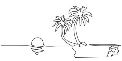 Beach Panorama with Sunset One Line Drawing for Blog Banner vector