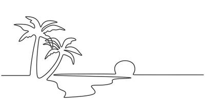 Beach Panorama with Coconut Tree One Line Drawing for Travel Art vector