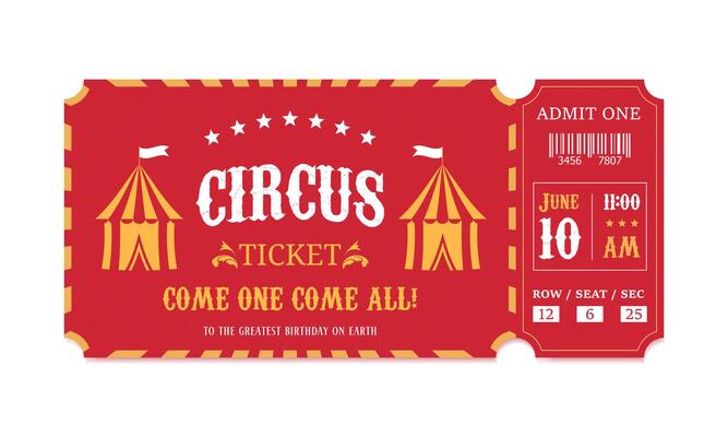 show invitation template, retro circus ticket with tent