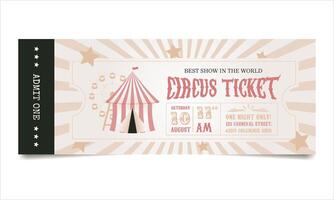 Vintage Circus Ticket with Tent and Ferris Wheel in Beige Tones.Retro Carnival Invitation Template vector