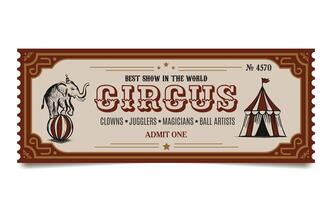 retro circus ticket with elephant and circus tent, vintage invitation to the show vector
