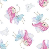 Fairy pattern with pink hair and clouds vector