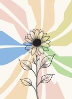 Retro minimalistic sunflower in line art background vector