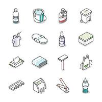 Get this trendy collection showing hygiene products isometric style icons vector