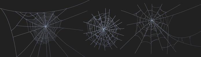 Spooky halloween cobweb with various sizes and shapes. Old spider web set flat illustration. vector