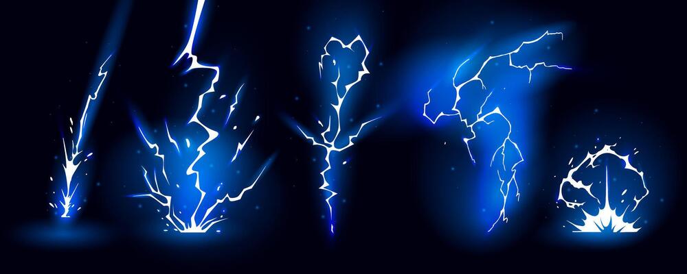 Lightning strike bolt silhouettes sequence illustration collection