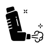 A glyph style icon showing inhaler for asthma relief vector
