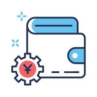 A linear icon of cash wallet filled with currency notes vector