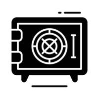 A glyph style icon of vault door with secure lock vector
