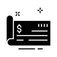 Here is a glyph icon showing paycheck with pen vector