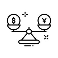 Easy to edit outline icon of money comparison scale. vector