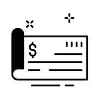 Here is a glyph icon showing paycheck with pen. vector