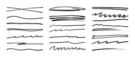 Underline stroke marker felt pen scribbles doodle line set collection. vector