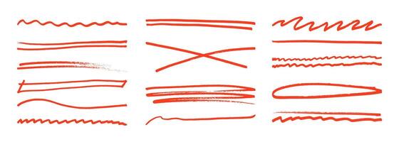 Underline stroke marker felt pen scribbles doodle line collection set. vector