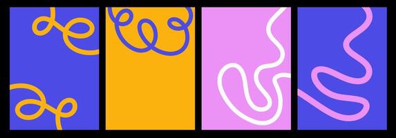 Abstract playful minimalistic background with wavy line. Banner with organic curvy curly stripe. Wave line art in flat style. Blue and pink colors vector