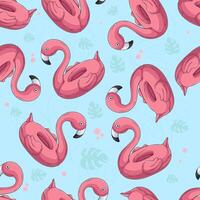 Pattern of pink flamingos on blue vector