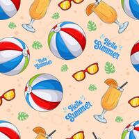 summer beach pattern with drinks and beach balls vector