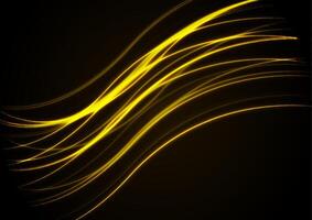 Bright yellow neon waves abstract technology background vector