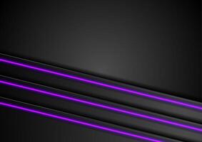 Black abstract striped background with violet neon lines vector